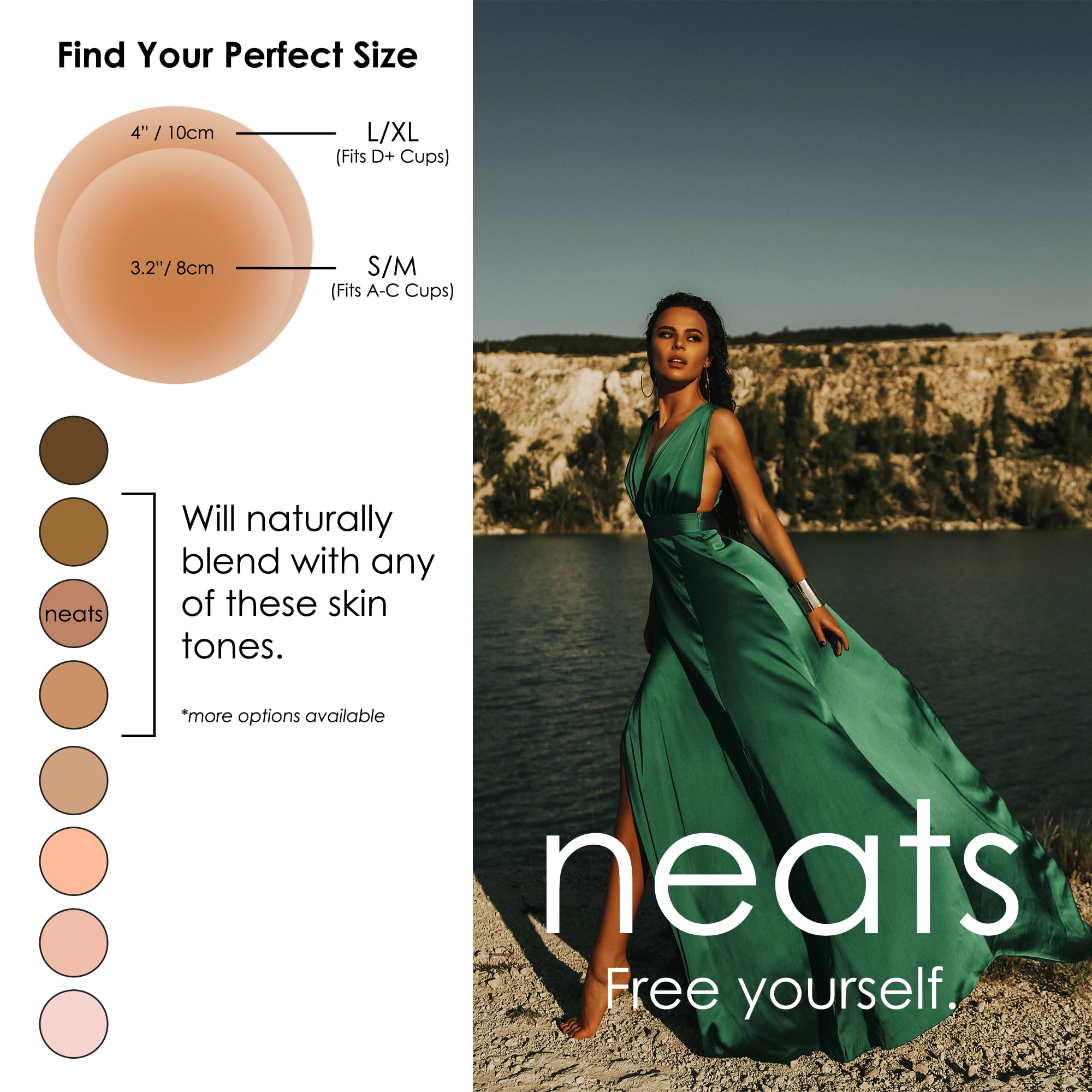 NEATS Cache-Tétons pour Femmes, Adhésifs Réutilisables & Hypoallergéniques (2 Paires)