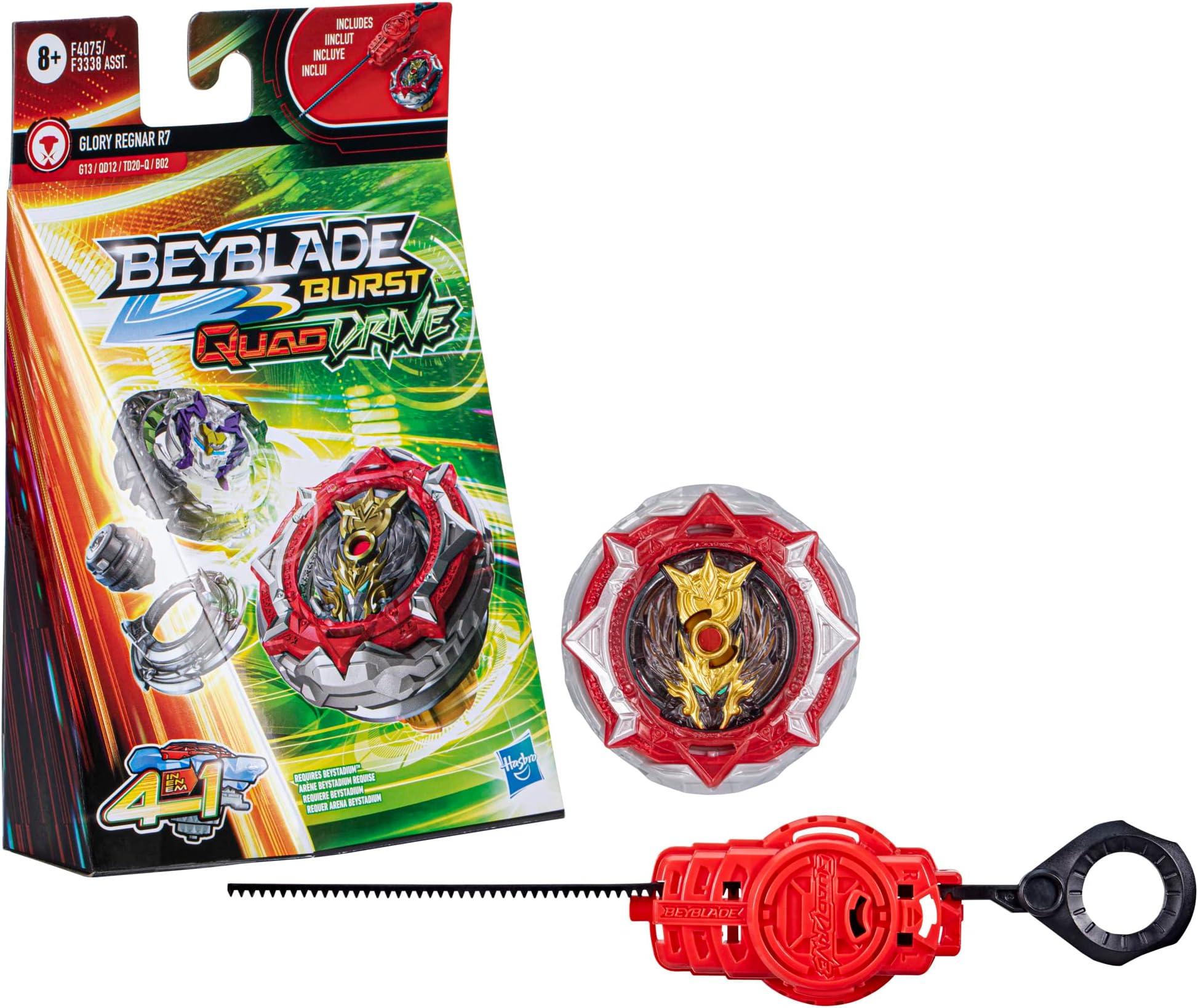 Burst Quaddrive Glory Regnar R7 - Spinning Top Starter Pack Toy, Battling Game Top Toy with Launcher for Kids Ages 8+, Original by Hasbro