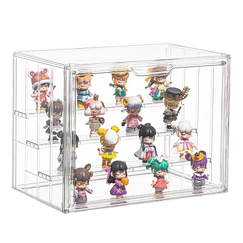 Display Case for Collectibles 4 Layer Updated Adjustable Acrylic Display Case with Magnetic Door Clear Stackable Display Box Hobby Display Cases for Figures, 1 Pack - XLarge 1 Pack