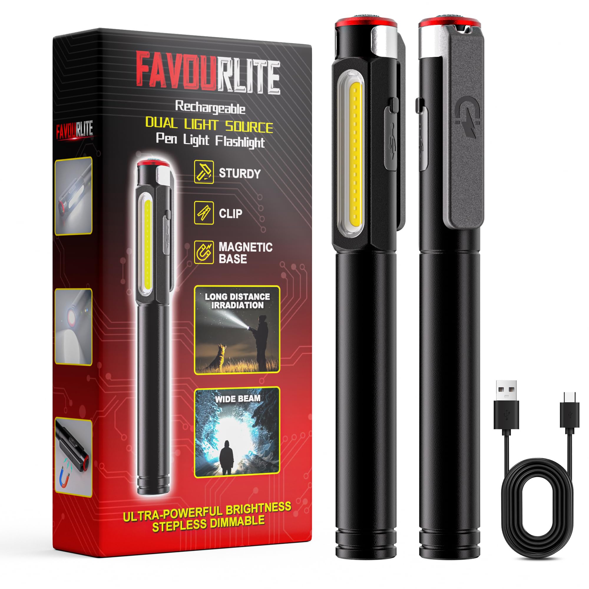 amazon rechargeable pen flashlight Pen Light Flashlight, 800 Lumens LED Pen Flashlights Rechargeable 6 Modes  COB Magnetic Flashlight with Clip Bright Pocket Flashlights Work Light  Portable Waterproof Durable Penlight for Nurse