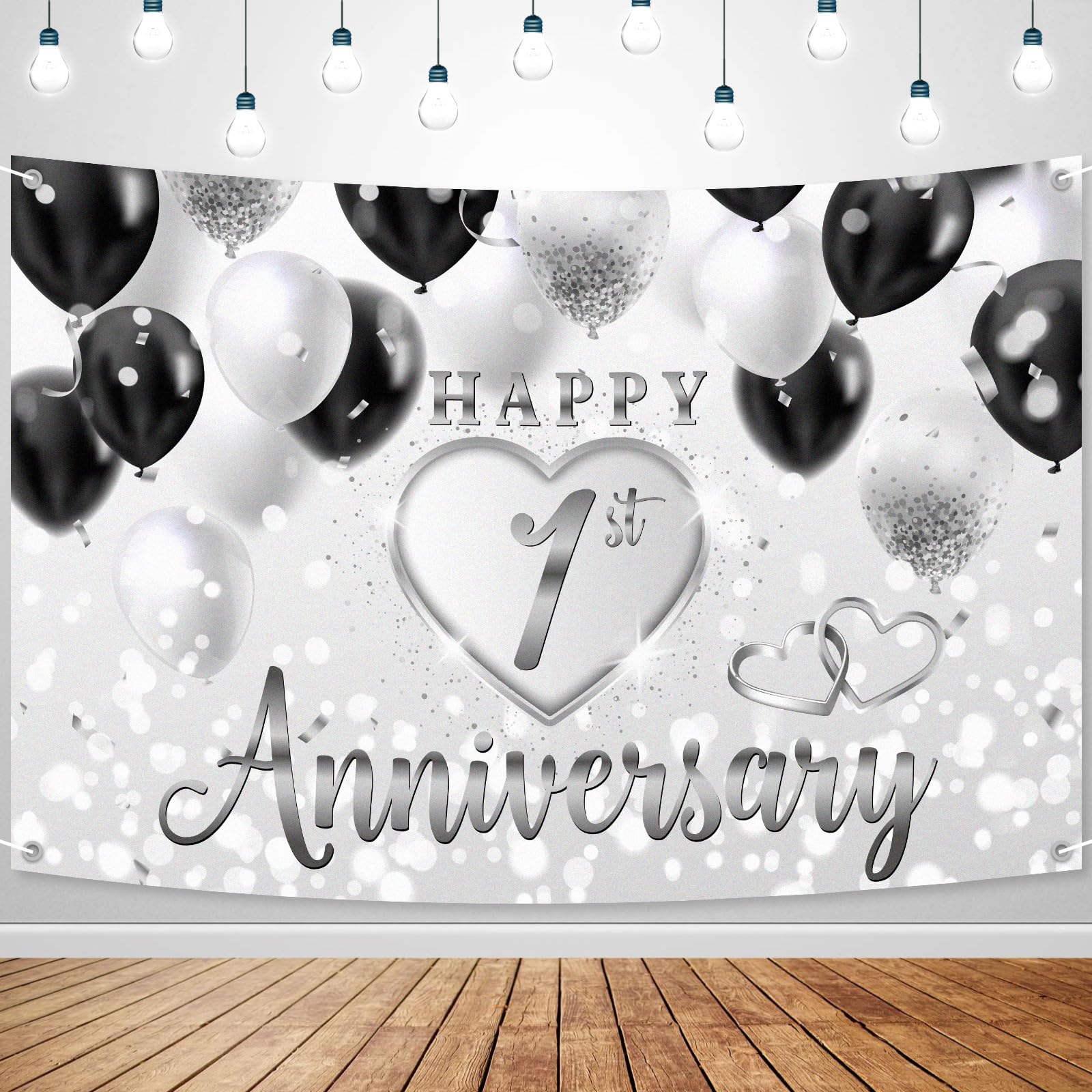 Amazon.com: Happy 1st Anniversary Backdrop Banner Decor Silver - Love ...