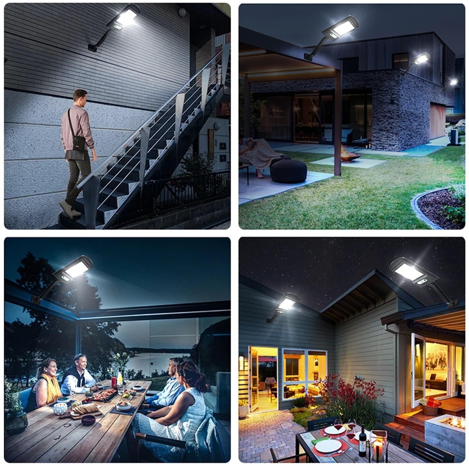 Naświetlacze LED, Solarna Lampa Uliczna Z Czujnikiem Ruchu Solarna Lampa Parkingowa 168 LED IP65 Zewnętrzna Lampa Słoneczna Do Ogrodu Garden Street Jasne światło Robocze (Color : Nero, Size : 4PCS)