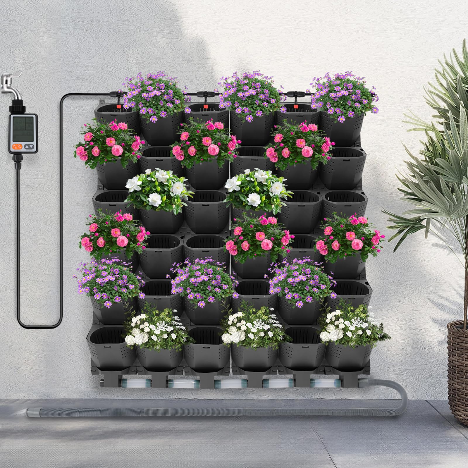 Vaso da fiori da appendere, 100 x 118,5 cm, da appendere con meccanismo di irrigazione automatico, vaso da fiori da parete, autoirrigante (nero)