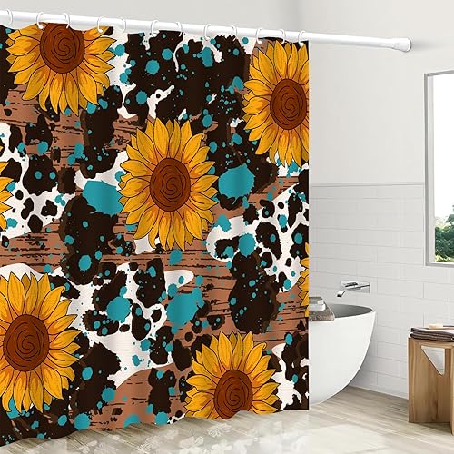 Miniatura 2 de Cortina de ducha de girasol amarillo con 12 ganchos, cortina de baño decorativa de tela floral impermeable para verano, decoración de baño con