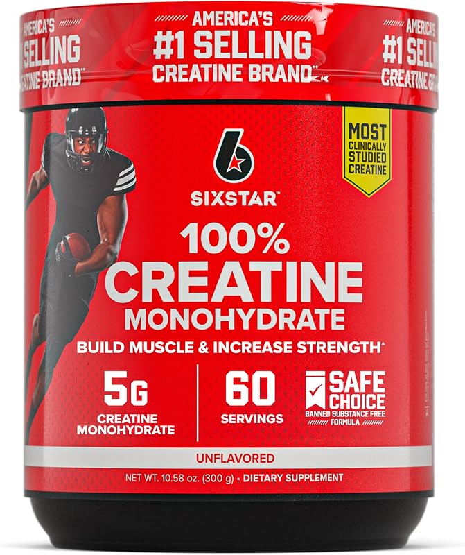 Six Star 100% Creatine Monohydrate Powder for Men & Women, Unflavored | Micronized Creatine Powder Supplement for Workout Performance, Muscle Building & Strength - 60 Servings