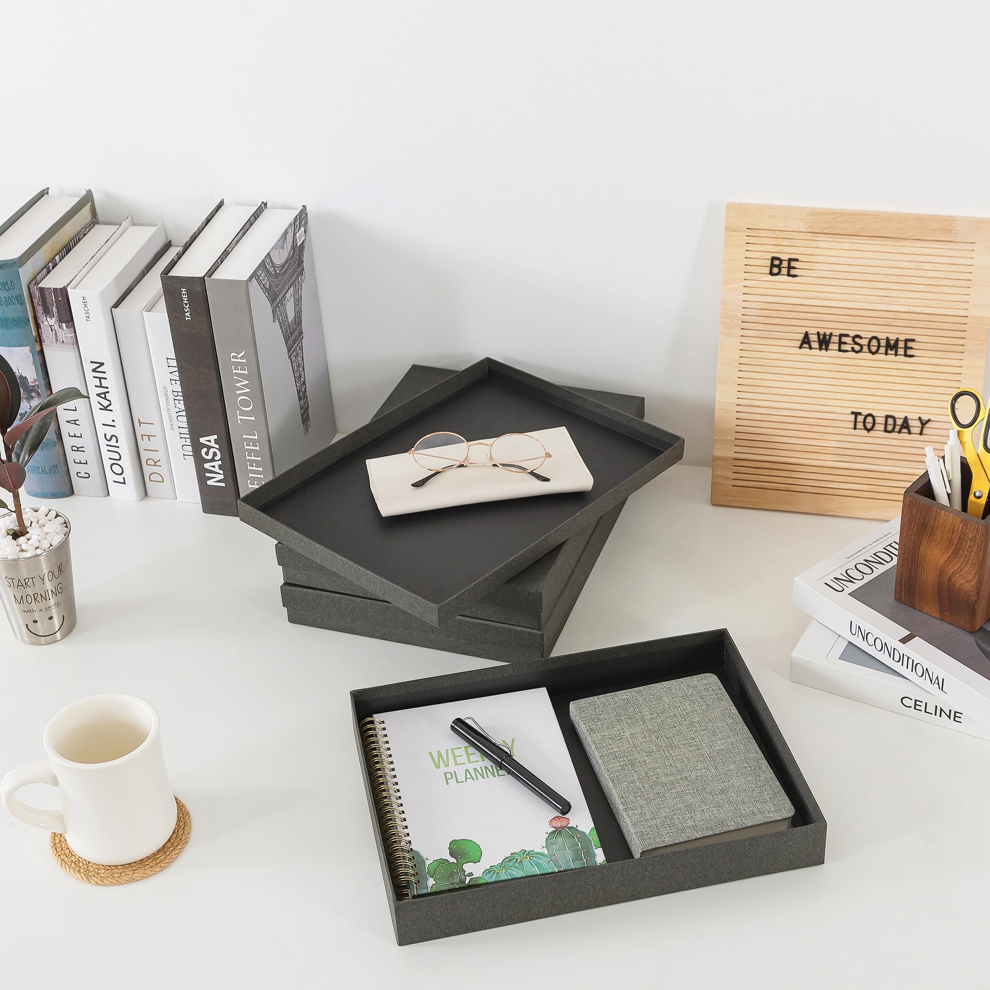 Soul & Lane Scatole portadocumenti, set di 3 (33,5 x 24,9 x 4,6 cm), organizer versatile per foto e artigianato, per casa e ufficio, impilabili, in cartone per lettere, file e cimeli, grigio ardesia