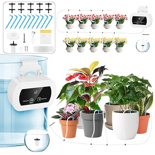 Forever Speed Système D'arrosage Automatique D'intérieur pour 10 Plantes en Pot, 300 Modes Arrosage Kit D'irrigation Goutte à Goutte Automatique Rechargeabilité pour Interieur, Balcons