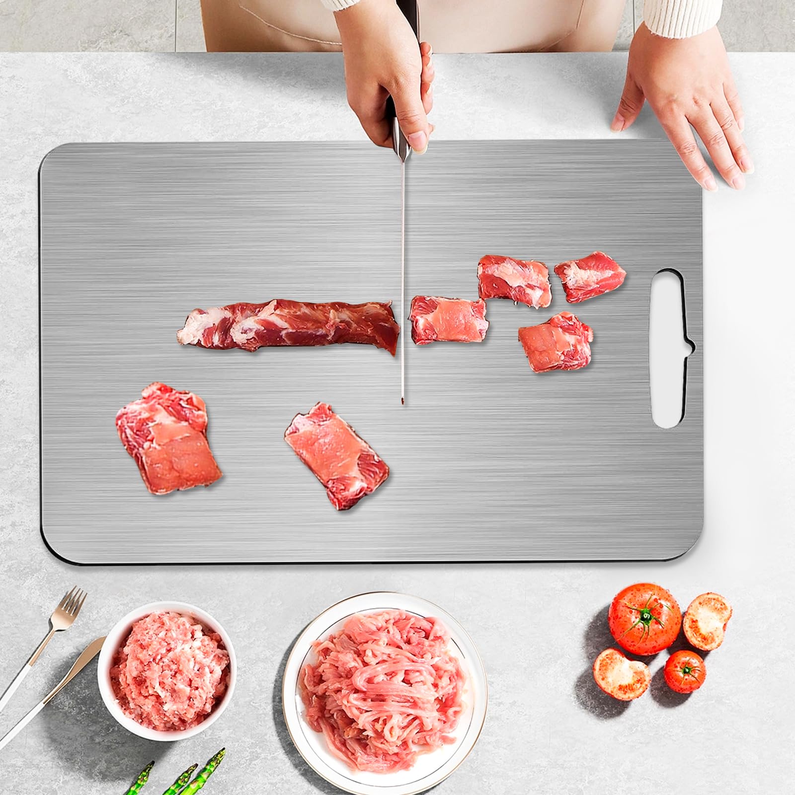2er Set Titan-Schneidebretter Aus Edelstahl 304 – Beidseitig, Hygienisch, Rostfrei (Größen A)