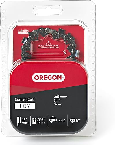Oregon L67 ControlCut Cadena de repuesto para barras guía de 16 pulgadas, 67 eslabones de transmisión, paso 0.325 pulgadas de baja vibración,