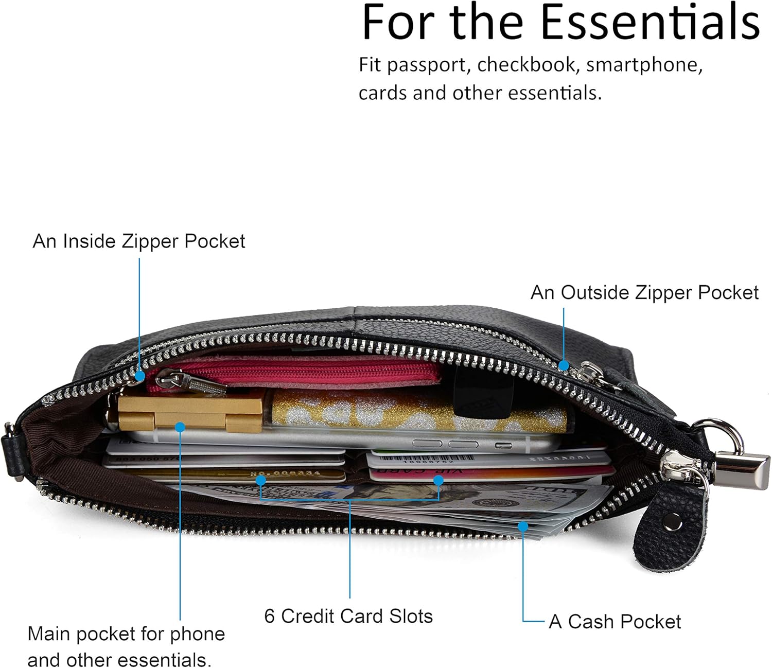 Befen Women's Genuine Smartphone Leather Wristlet Crossbody Wallet Purses and Handbags Mini Crossbody Bag Clutch Wallet with Crossbody Strap - Black: Handbags: 