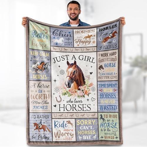 Horse Lovers Blanket Gifts for Girls Women Kids Cool Unique Just A Girl Who Loves Horses Themed Decor Soft Cozy Bed Couch Plush Birthday Christmas Lightweight Blanket 50"x60"