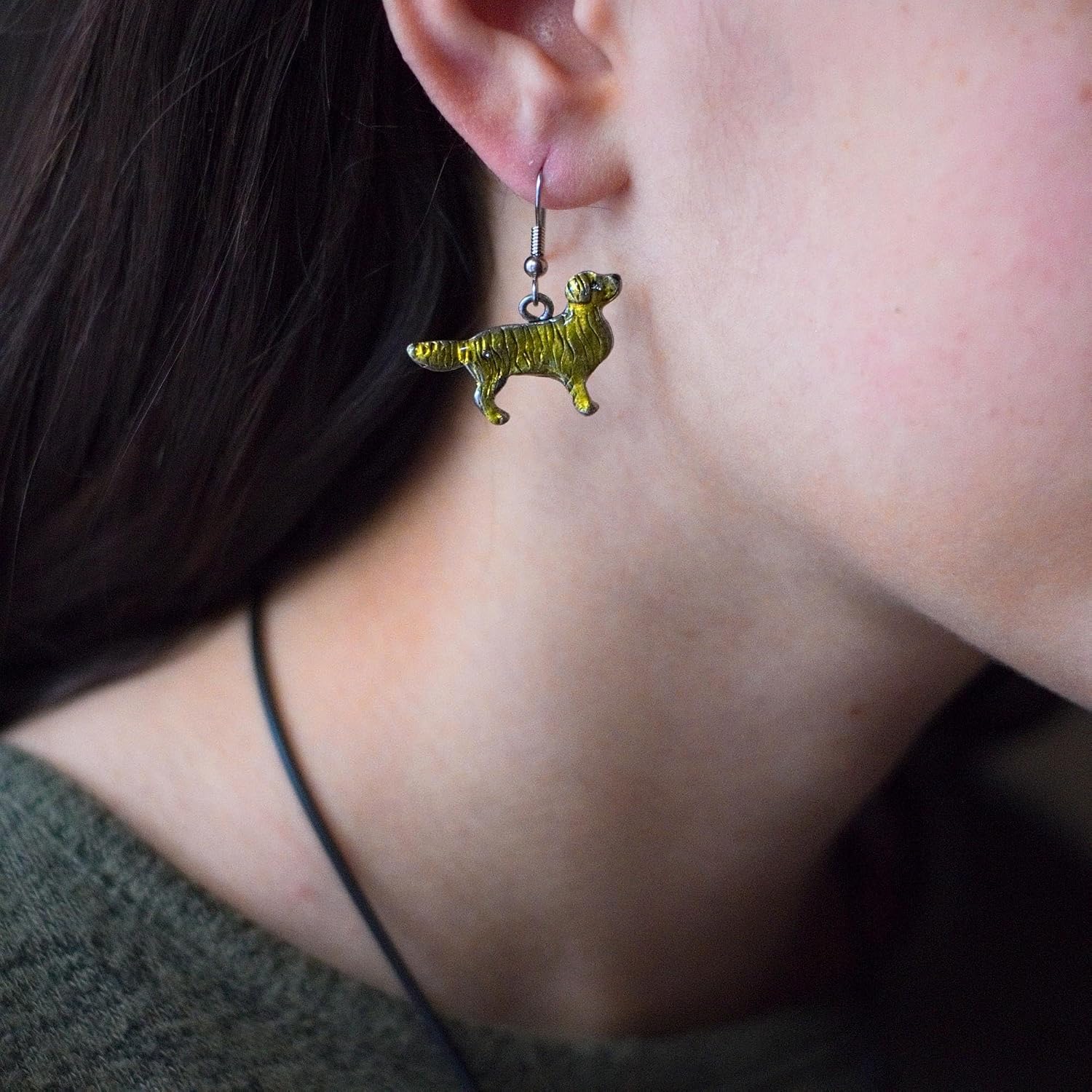 Golden Retriever Earrings for Women – Made in USA - Handcrafted Enamel Golden Retriever – Pewter Golden Retriever