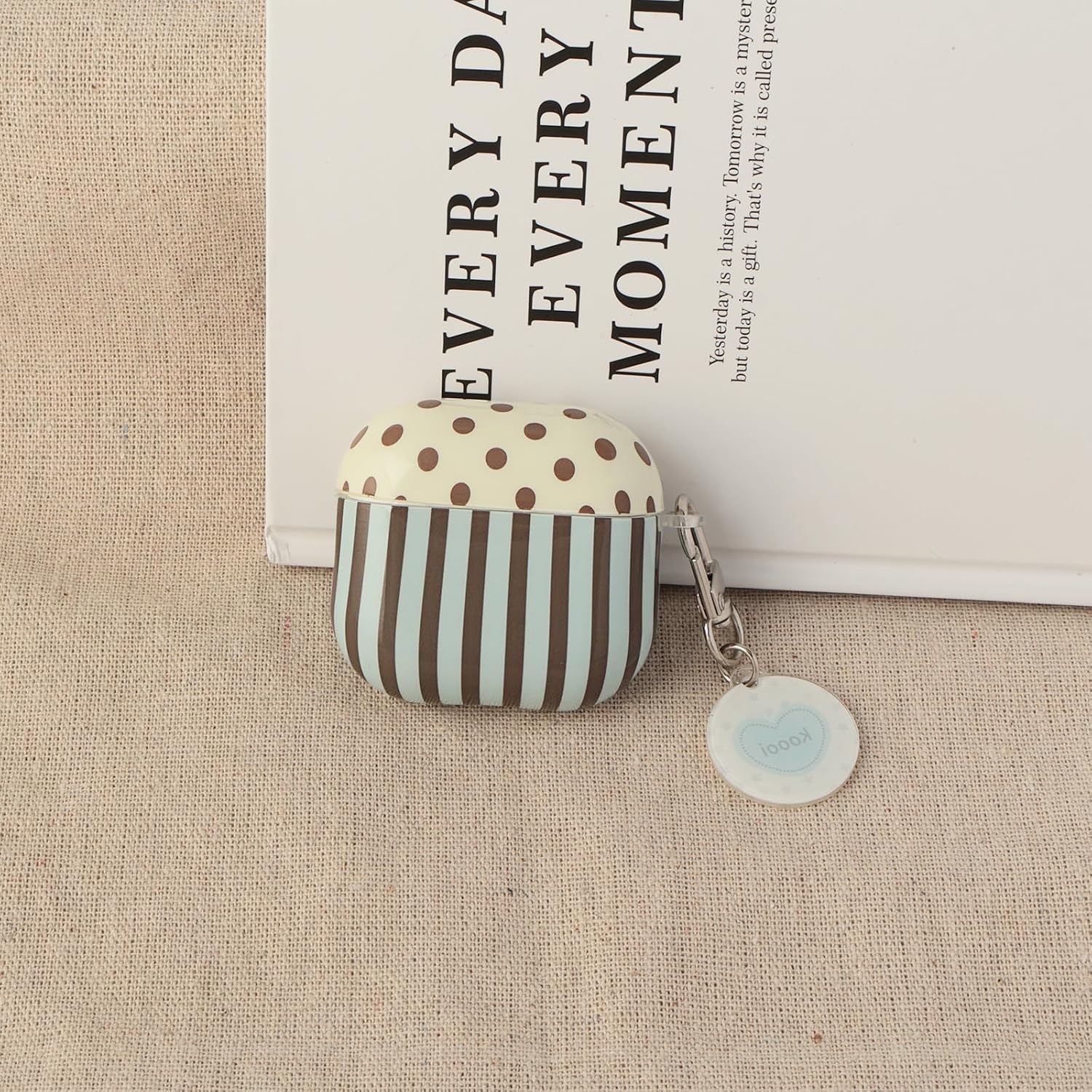 for AirPod 4th Generation Case with Keychain Striped Polka Dot Trendy Cute Aesthetic Glossy Shockproof Protective Case for AirPod 4 with Cleaner Kit-Blue image 3