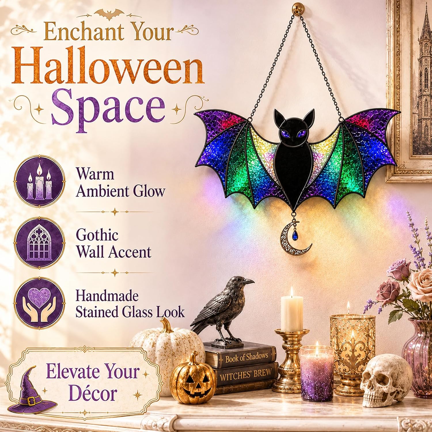 Pre-Foiled Stained Glass Kit, DIY Suncatcher Craft with Instructions (Bat)