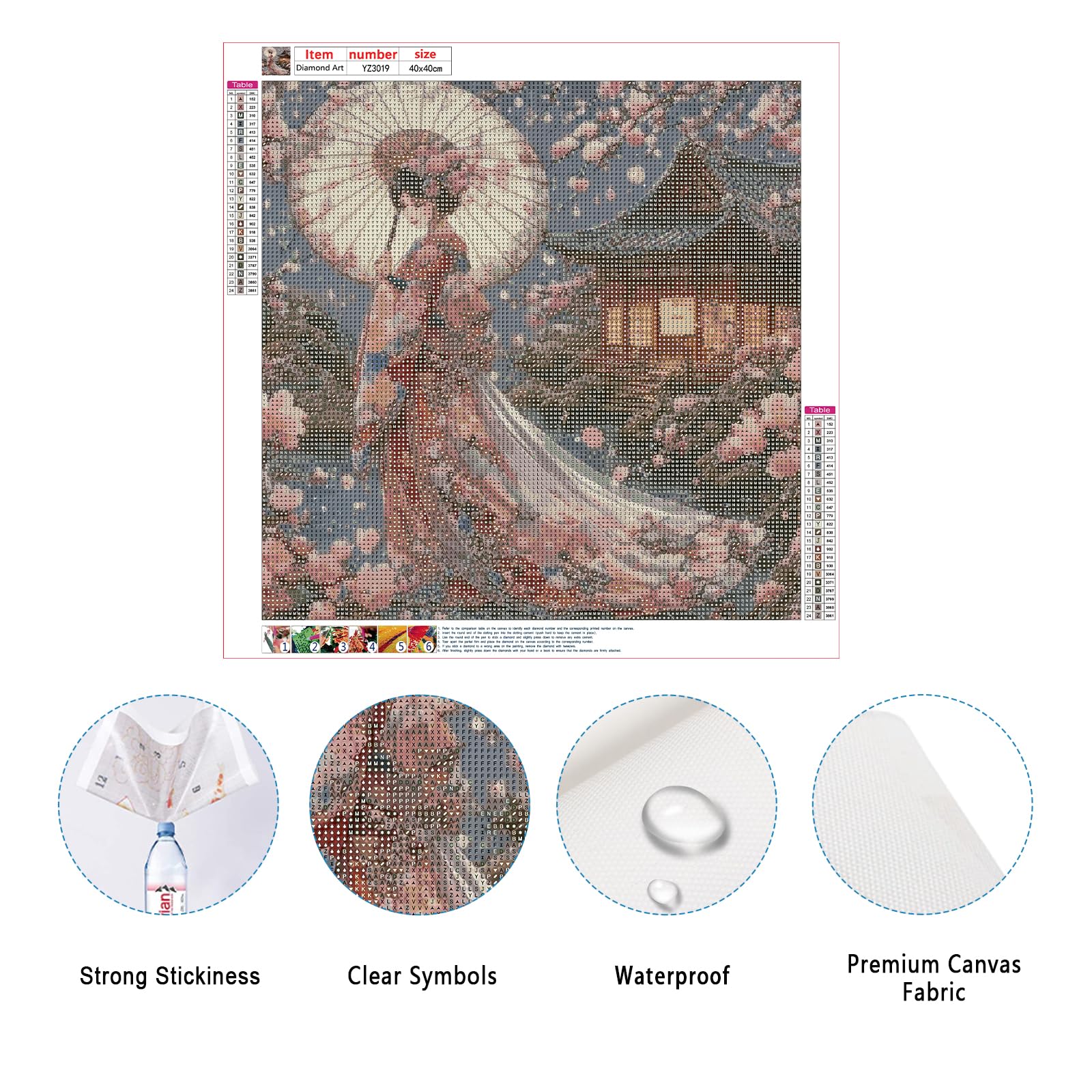 SHEGZHUC 40 x 40 cm Diamond Painting Giapponese Donna Mosaico Diamante Geisha Fiori di ciliegio Pittura Arte Ricamo Punto Croce Regalo Decorazione
