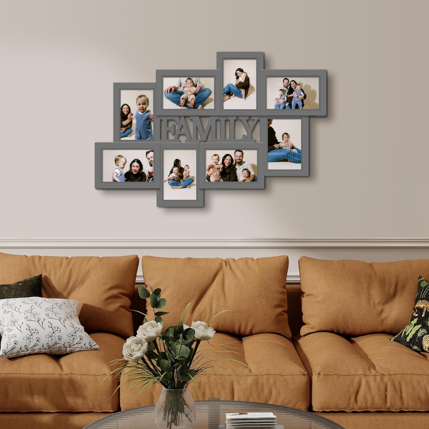 Jerry & Maggie Family Photo Frame Collage – 8 Opening Wall Picture Frames for 4x6 Photos, Multi Picture Frame for Wall Decor, Gallery Collage Frame for Family Wall Art, Ashes