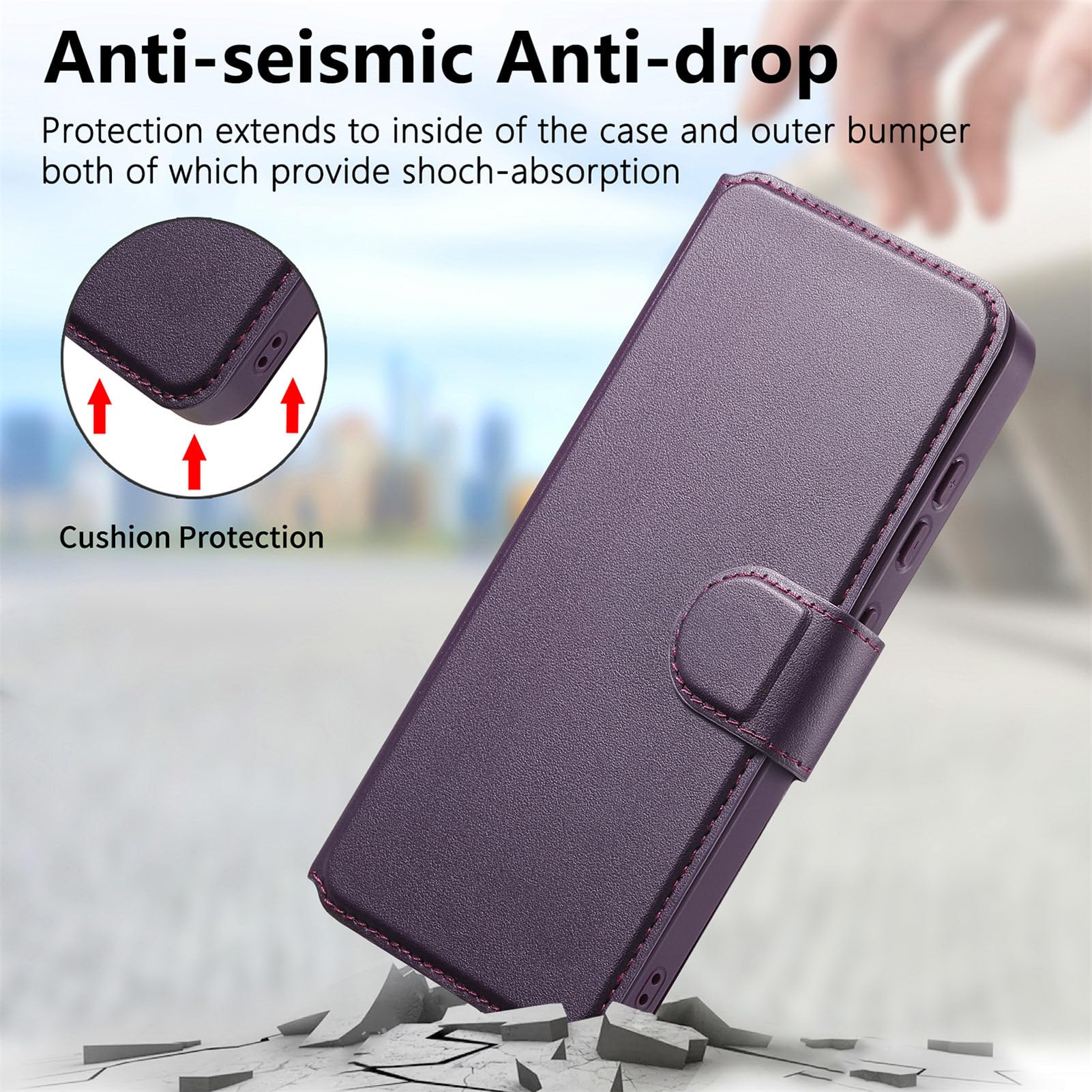 COQUE Magnetyczne etui do Samsung Galaxy S26 Plus z elastycznym paskiem na nadgarstek, wbudowaną przegródką na kartę i regulowaną podstawką, odporne na wstrząsy etui ochronne - fioletowe