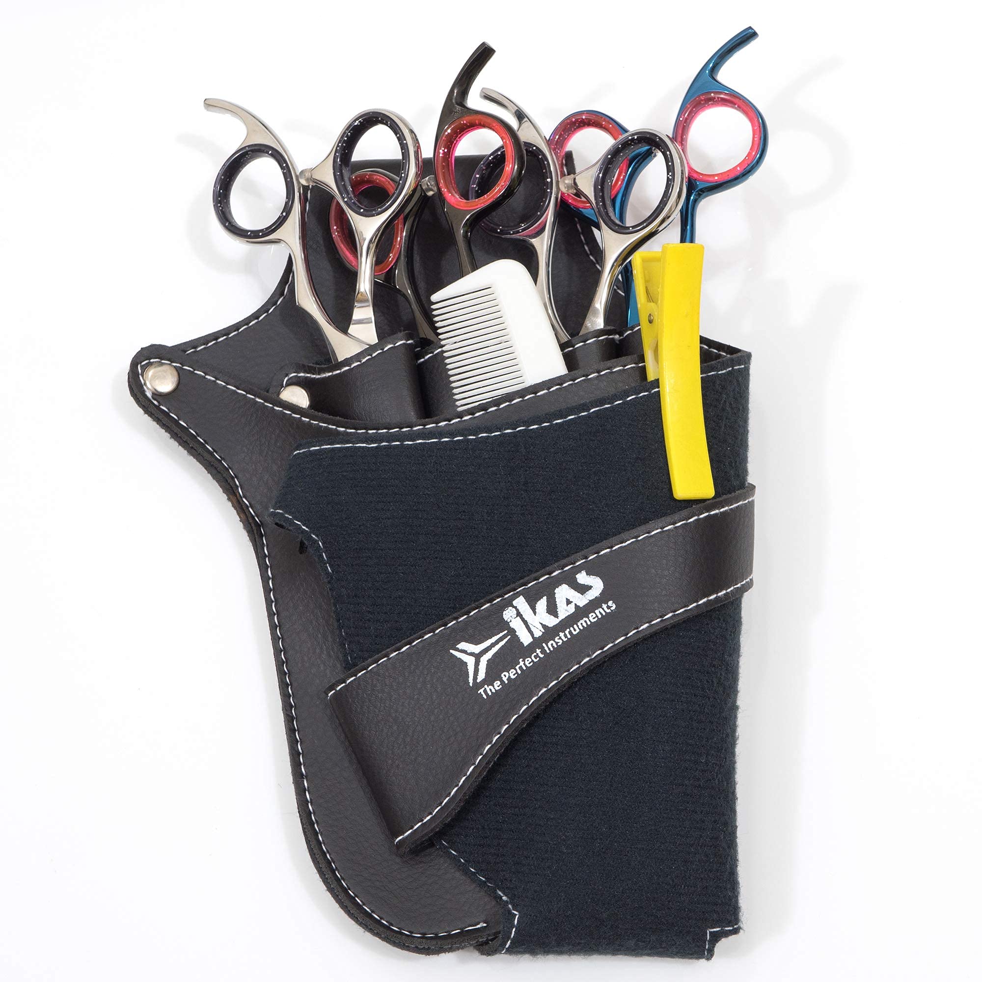 IKAS Scissor Holster - Multi Color PU Leather Shear Holder for Hairdressers, Barbers & Pet Groomers - Waist/Shoulder Belt Shear Holder
