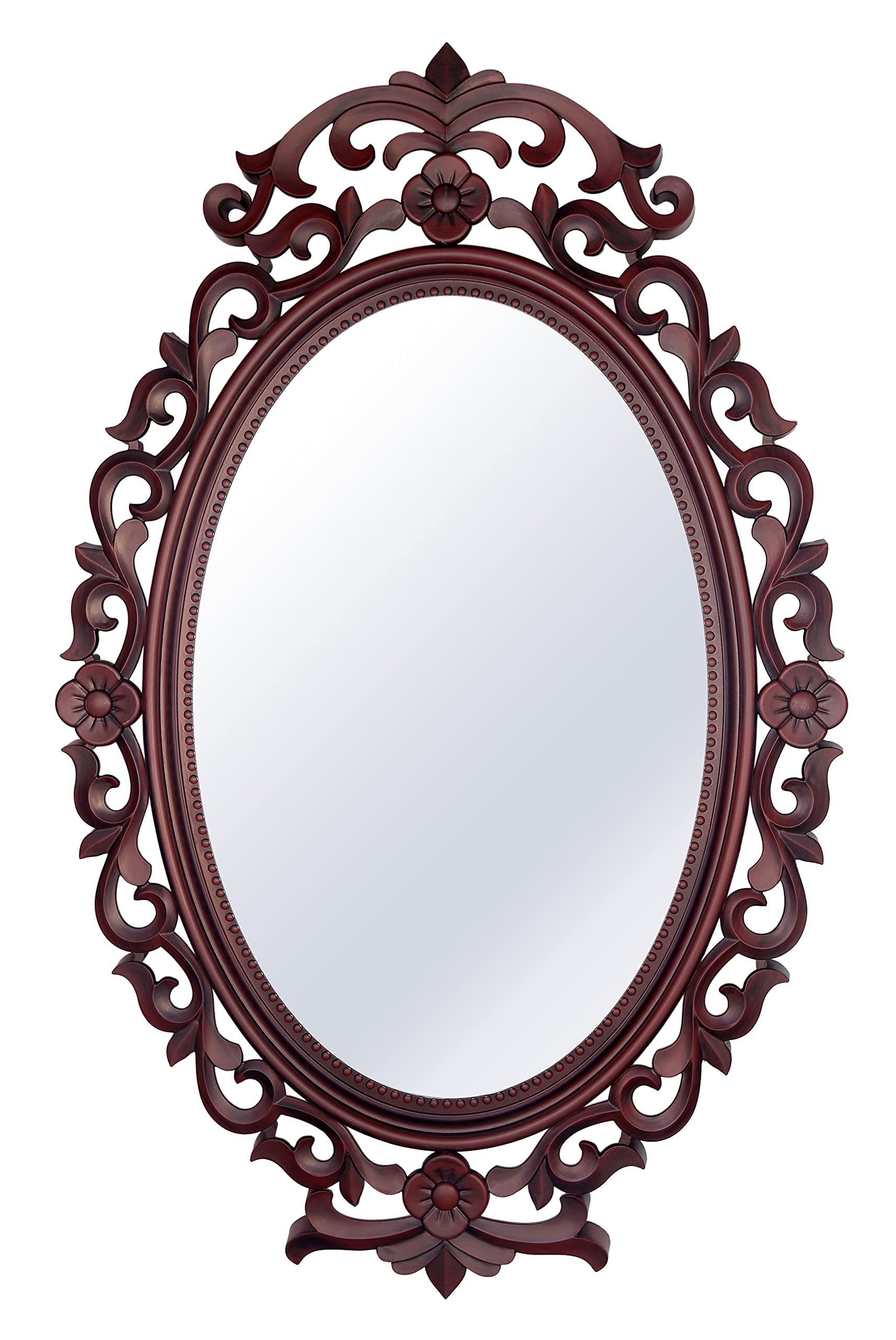 Plastic Antique Oval Style Wall Mirror| Mirror Frame For Wall Dcor|Oval Mirror Sculpt For Home Dcor, Living Room, Bedroom & Bathroom (34.5 Cm X 54.5 Cm) (Brown, Framed)