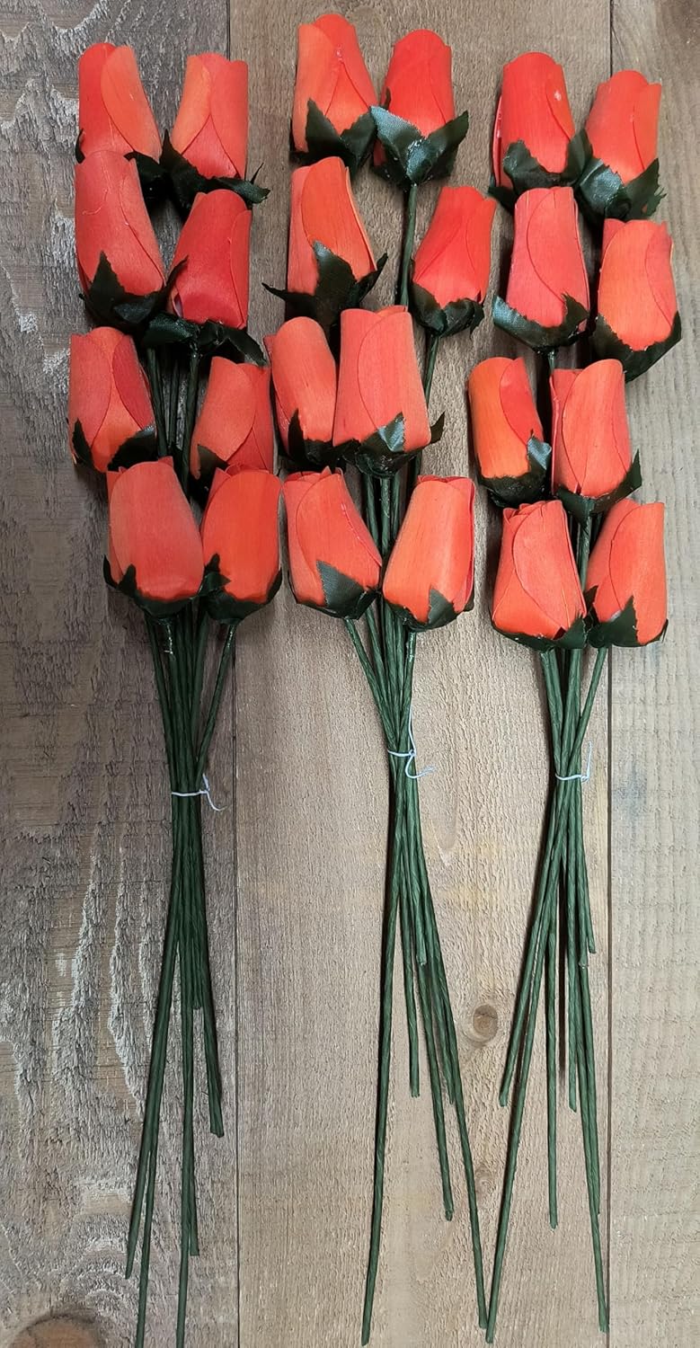 24 Individual Orange Wooden Roses