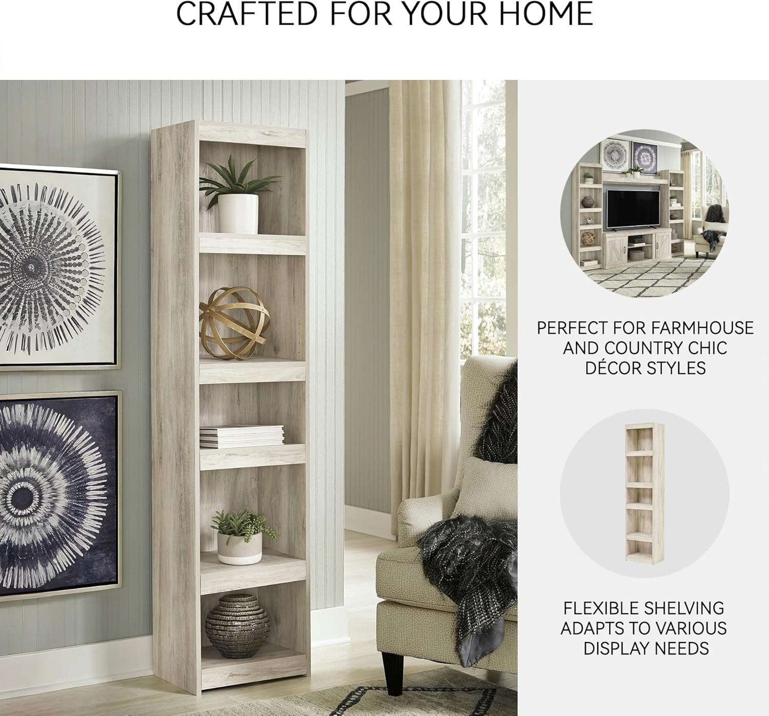 Signature Design by Ashley Bellaby Farmhouse Pier with 3 Adjustable Shelves, Whitewash - Image 4