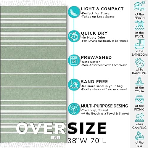 Miniatura 3 de Toalla turca de playa de gran tamaño, 36 x 70 pulgadas, diseño de diamante, toalla turca para piscina de playa, yoga, prelavada, ligera, de secado