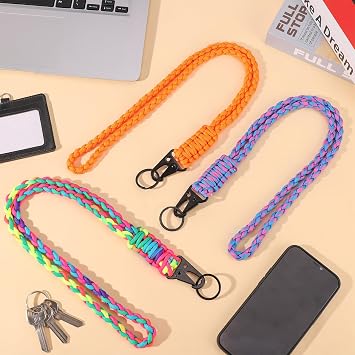 3Pcs Paracord Lanyards,Heavy Duty Lanyards for Neck Adjustable | Soft Braided Badge Neck Strap Rope for Key Camera ID Card Badges Holder Phone Outdoor Activities