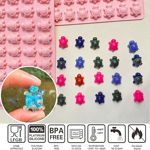 Miniatura 7 de Paquete de 2 mini moldes de silicona de tortuga para chocolate, 72 cavidades de tortugas marinas de chocolate, moldes de caramelo de tortuga, cubo