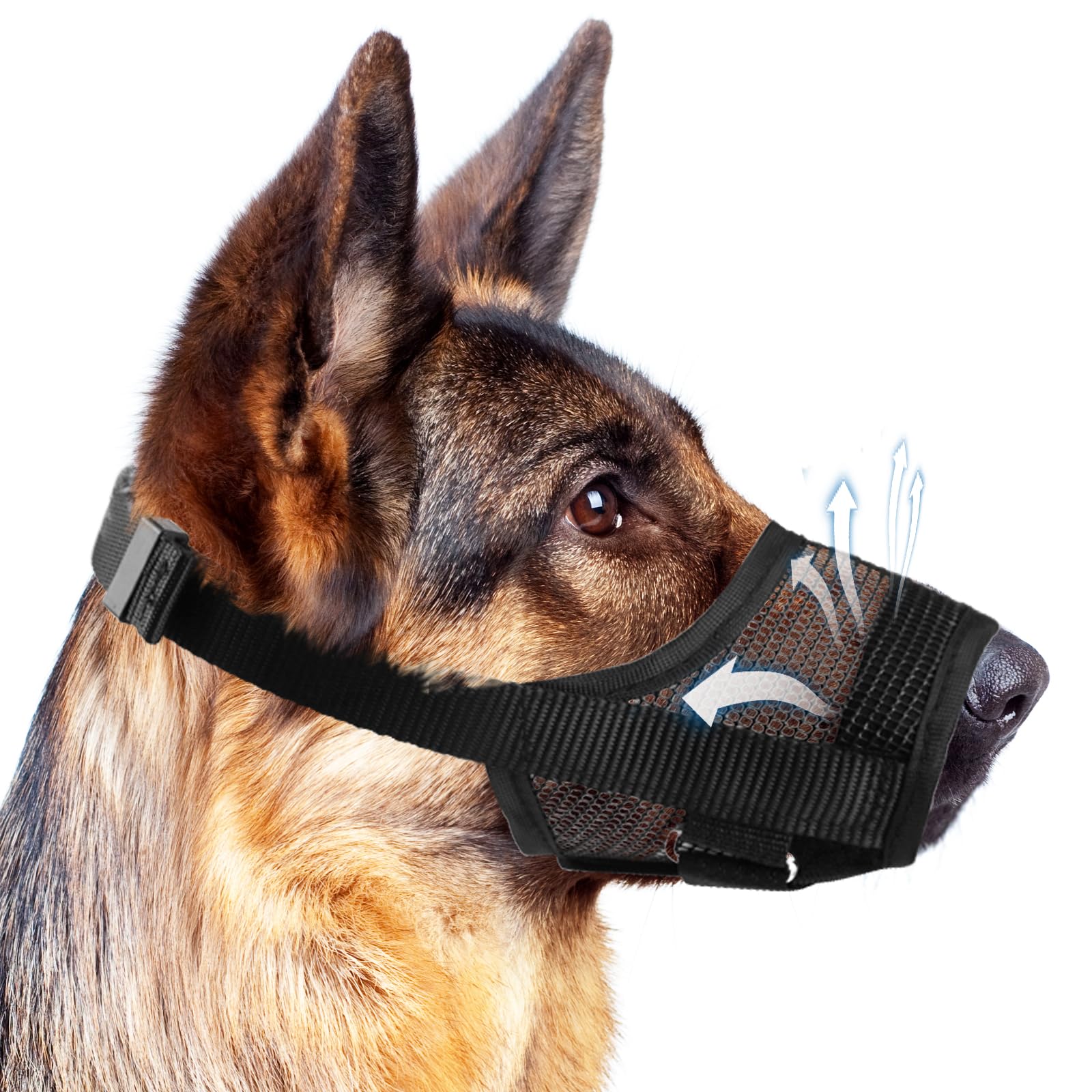 Denwwico Dog Muzzle, Breathable Adjustable Soft Mesh Muzzle for Small Medium Large Dog Mouth Guard, to Prevent Biting, No Bark for Dogs Allow Panting