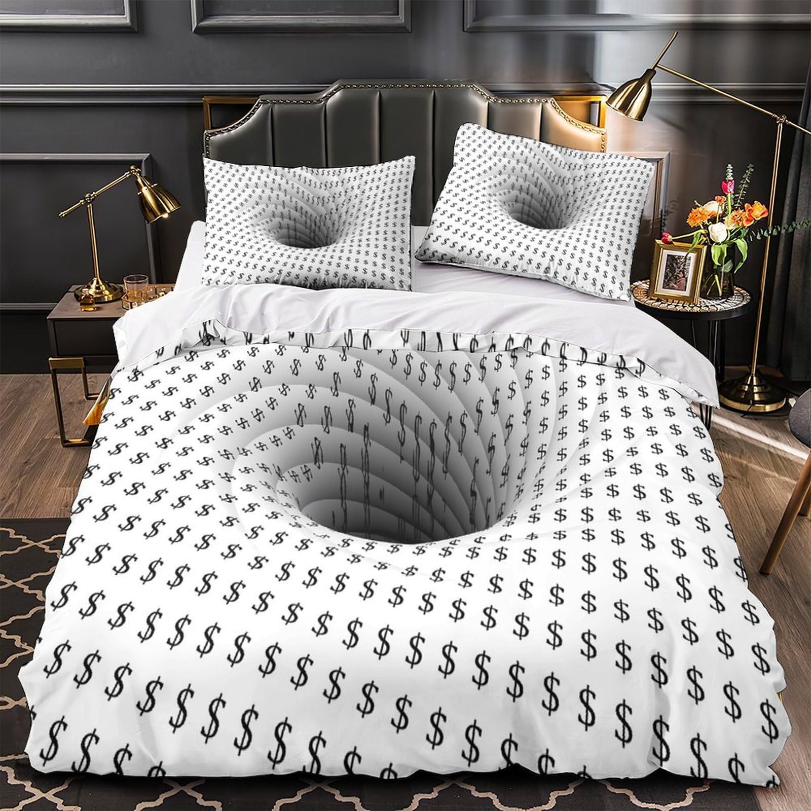 3D Printed 3PCs Bedding Set Room Decor Zipper Ultra Soft Dollar Symbols Quilt Cover Washable All Season for Adults,Teenagers,Girls Abstract Financial Duvet Cover King（220x240cm）