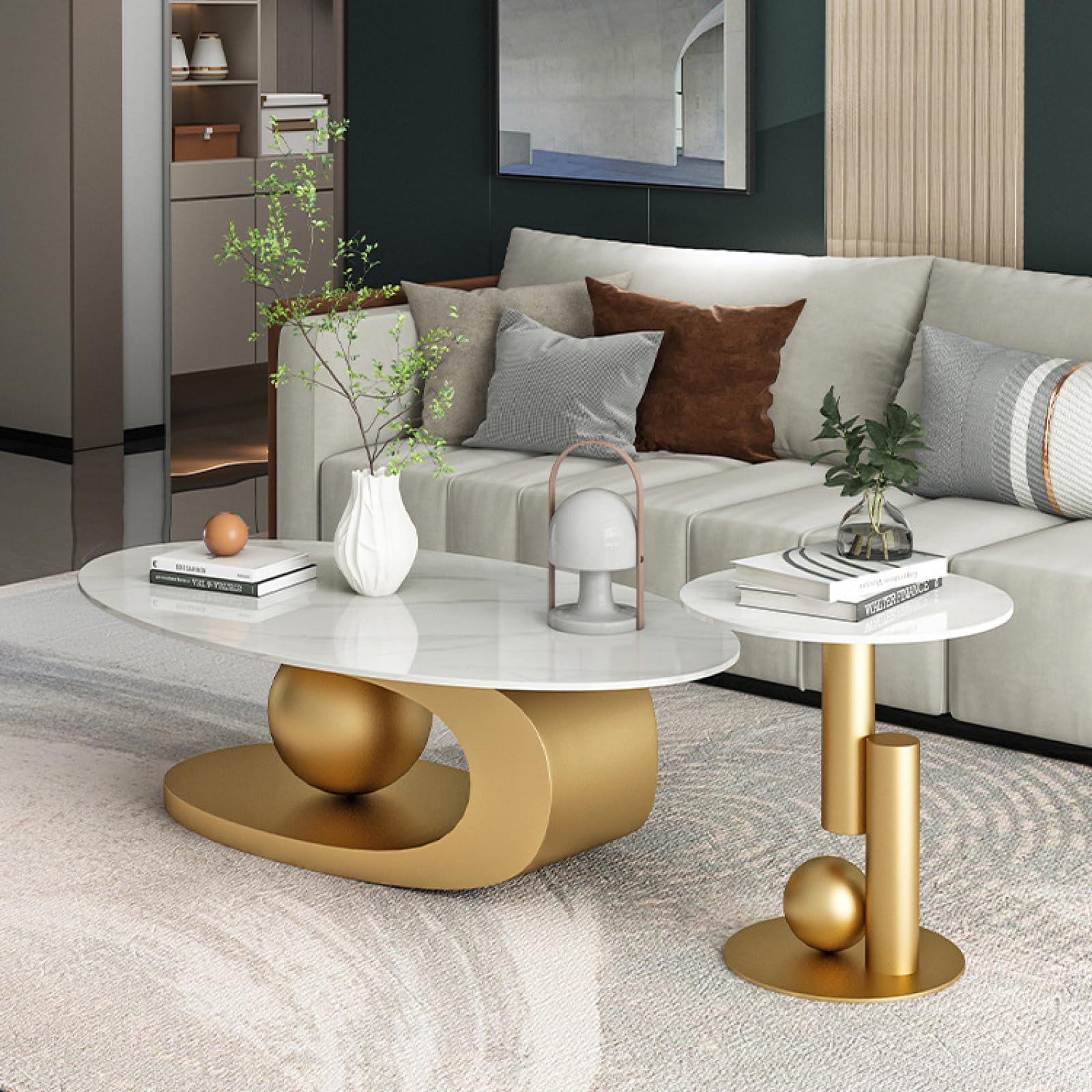 Tavolino da caffè in Marmo di Lusso con Staffa in Metallo Dorato e Piano in Pietra - Stile Elegante, Design Unico, Facile da Pulire