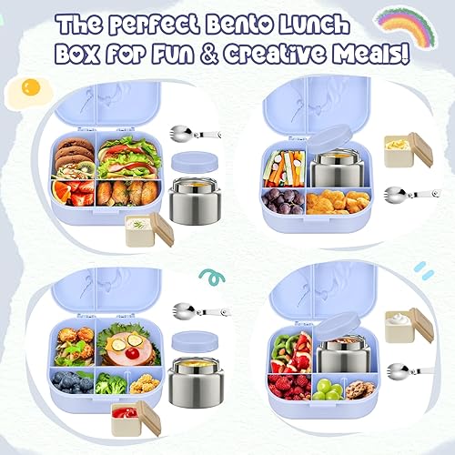Miniatura 2 de Juego de Loncheras para Niños - Frasco de Alimentos Aislado de 12 oz, Bolsa Térmica, Envases de Comida para Almuerzo a Prueba de Fugas, Cubiertos