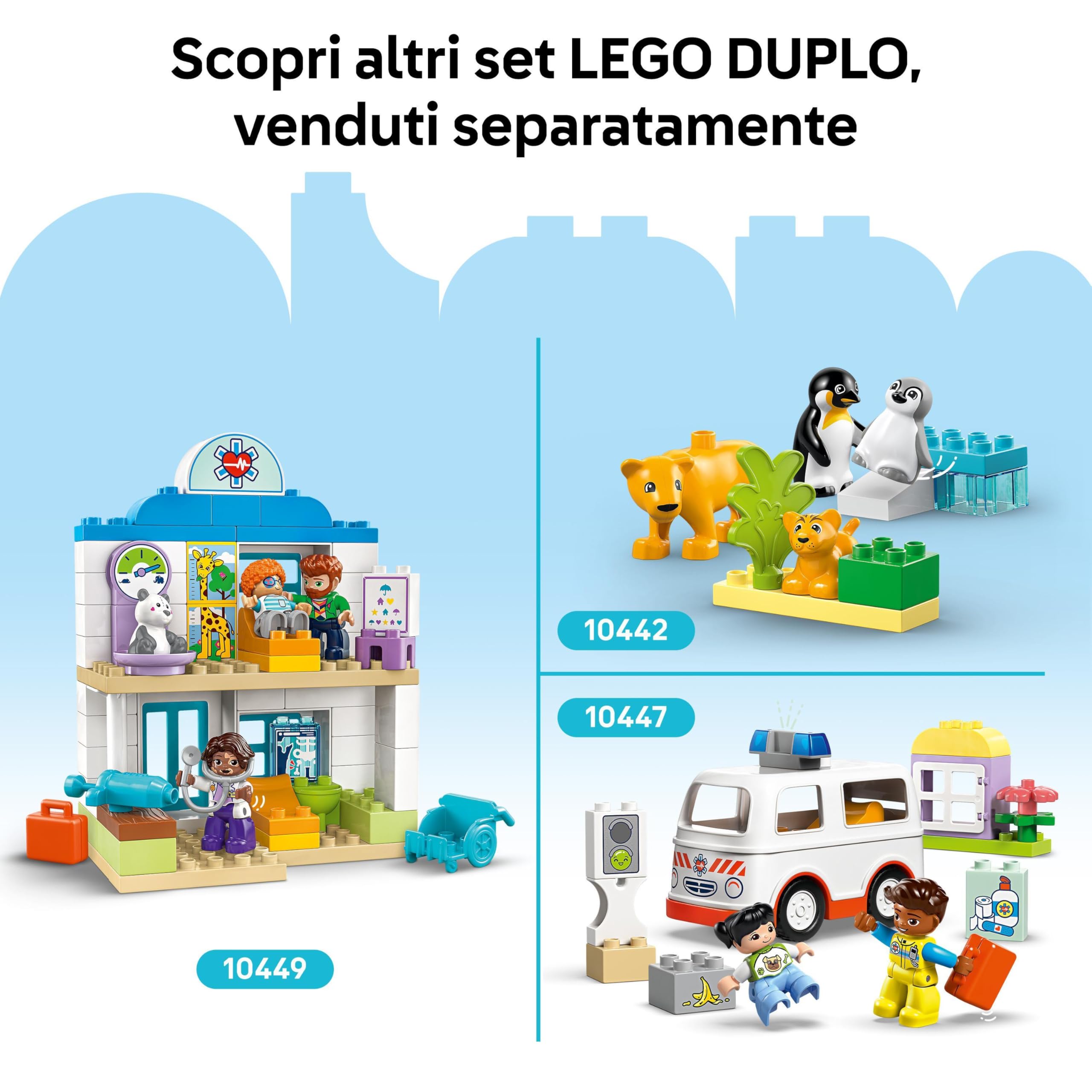 LEGO DUPLO Famiglie di Animali 3 in 1 - Gioco Didattico per Bambini e Bambine dai 2 Anni in su - Include figure di Tartaruga Giocattolo, Tigre, Elefante, Cervo e Panda con Habitat Costruibile - 10446
