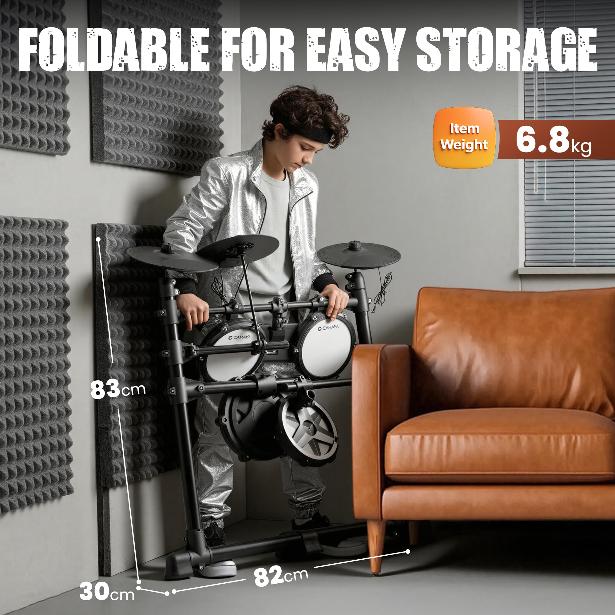 CAHAYA Batteria Elettronica Digitale 150 Suoni 15 Kit Portatile con 2 Pedali e Bacchette per Principianti