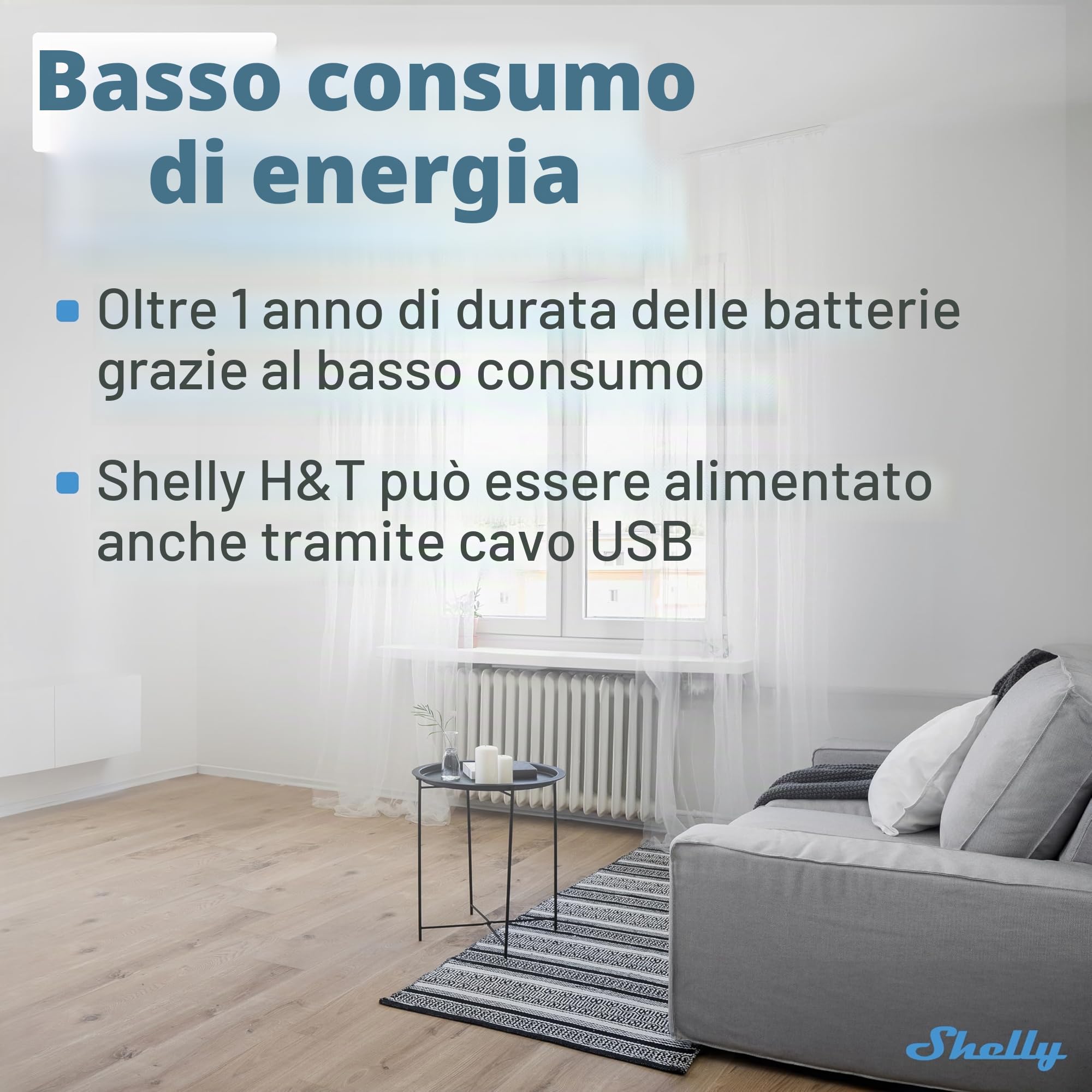 Shelly H&T Bianco, Sensore di Umidità e Temperatura WiFi Intelligente, Mini Termometro e Igrometro per Ambienti, Controllo Remoto, App iOS Android, Avvisi e Memorizzazione Dati, Nessun Hub Richiesto
