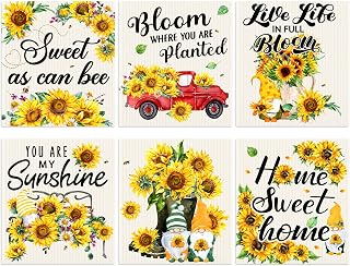 6 Pieces Swedish Kitchen Dishcloths Sunflower Bee Dwarf Kitchen Cloths Absorbent Dish Cleaning Cloths Reusable Sponge Quick Drying Cleaning Dishcloths for Kitchen, 7.67 x 6.69 Inch