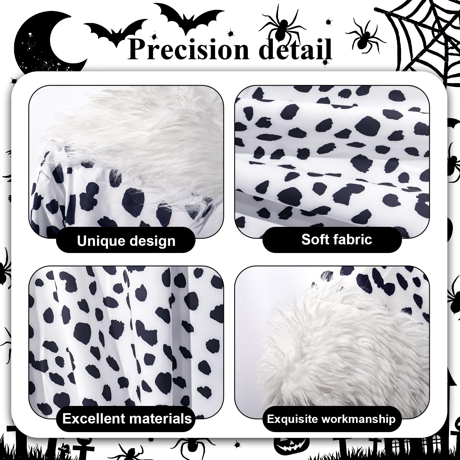 Spotted Hund Kostüm Set Halloween Gepunktet Hund Kostüm Erwachsene mit Dalmatiner Mantel Handschuhe Perücke, Frauen Dalmatiner Verkleidung für Halloween Karneval Party