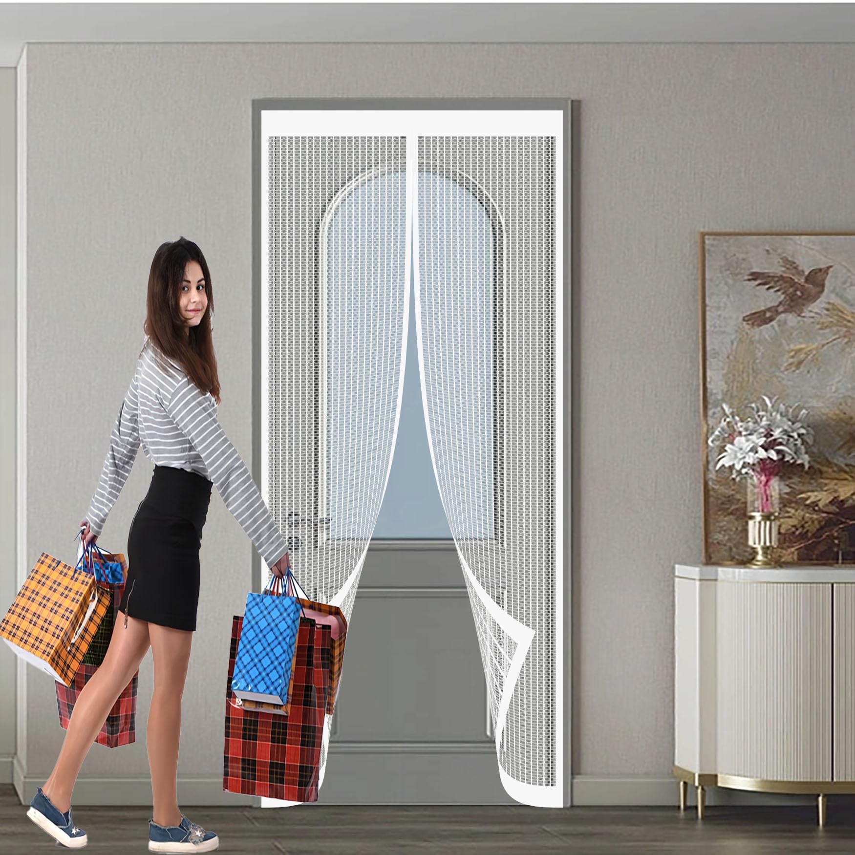 Moustiquaire magnétique 102x245 cm blanche pour grande porte de balcon