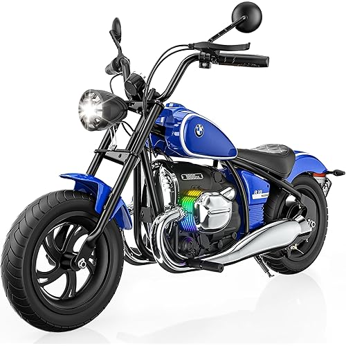 Licensed BMW 24V Electric Motorcycle for Kids 5+, Kids Electric Dirt Bike W/Peak 300W Brushless Motor, Max 143lbs, Up to 12 Miles & 13MPH, Realistic Horn, RGB Lights, Music, Training Wheels (Blue)