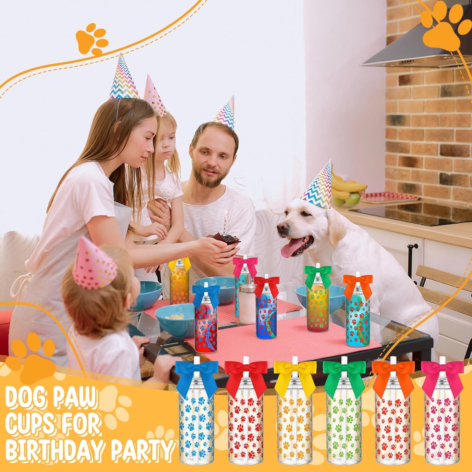 24 Sets Pup Party Cups 14 oz Dog Paw Plastic Tumblers with Lids Straws and Ribbon Bows Puppy Birthday Party Supplies Dog Themed Decorations Dogs Lover Gifts - Image 6
