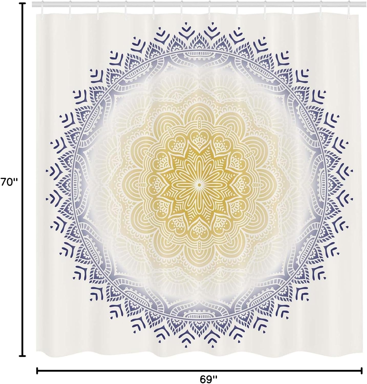 Ambesonne Mandala Shower Curtain, Colorful Lotus Floral Ornaments with Sun in Center Art Meditation Pattern, Cloth Fabric Bathroom Decor Set with Hooks, 69" W x 70" L, Dark Indigo
