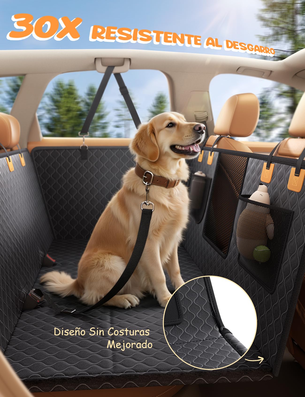 Lamicall Funda Perro Coche para Asiento Trasero - [Antidesgarro Mejorado] Protector Coche para Mascota, Impermeable, con Ventana de Malla Visible y Cremallera, para SUV y Camionetas Pequeñas, L