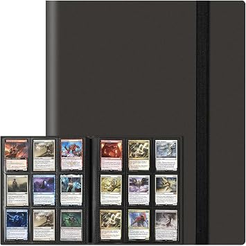 9-Pocket Trading Card Binder 360 Pockets Collectible Trading Card Album PU Leather Card Binder Card Folder with Elastic Strap for Collectible Basketball Sports Cards and Trading Card Games Black