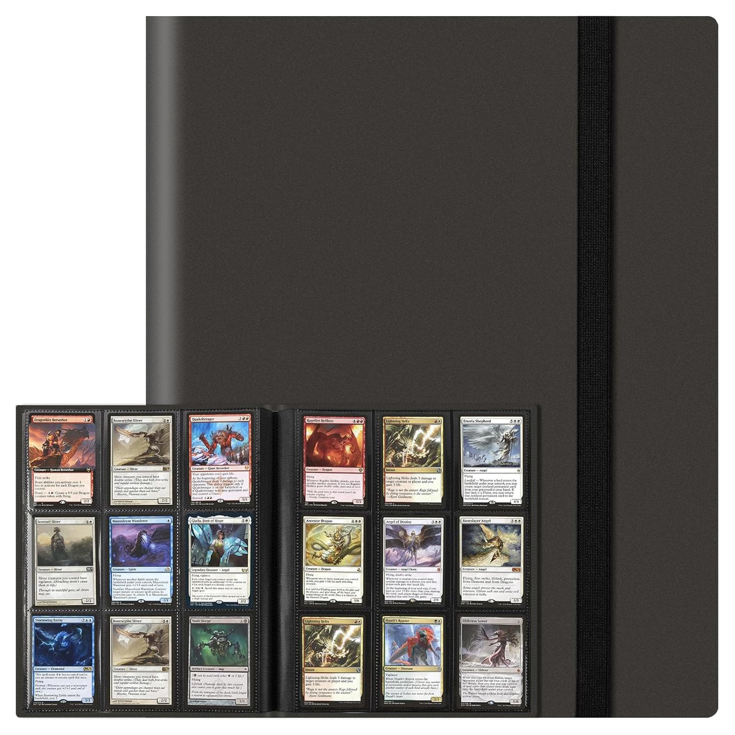 9-Pocket Trading Card Binder 360 Pockets Collectible Trading Card Album PU Leather Card Binder Card Folder with Elastic Strap for Collectible Basketball Sports Cards and Trading Card Games (Black)