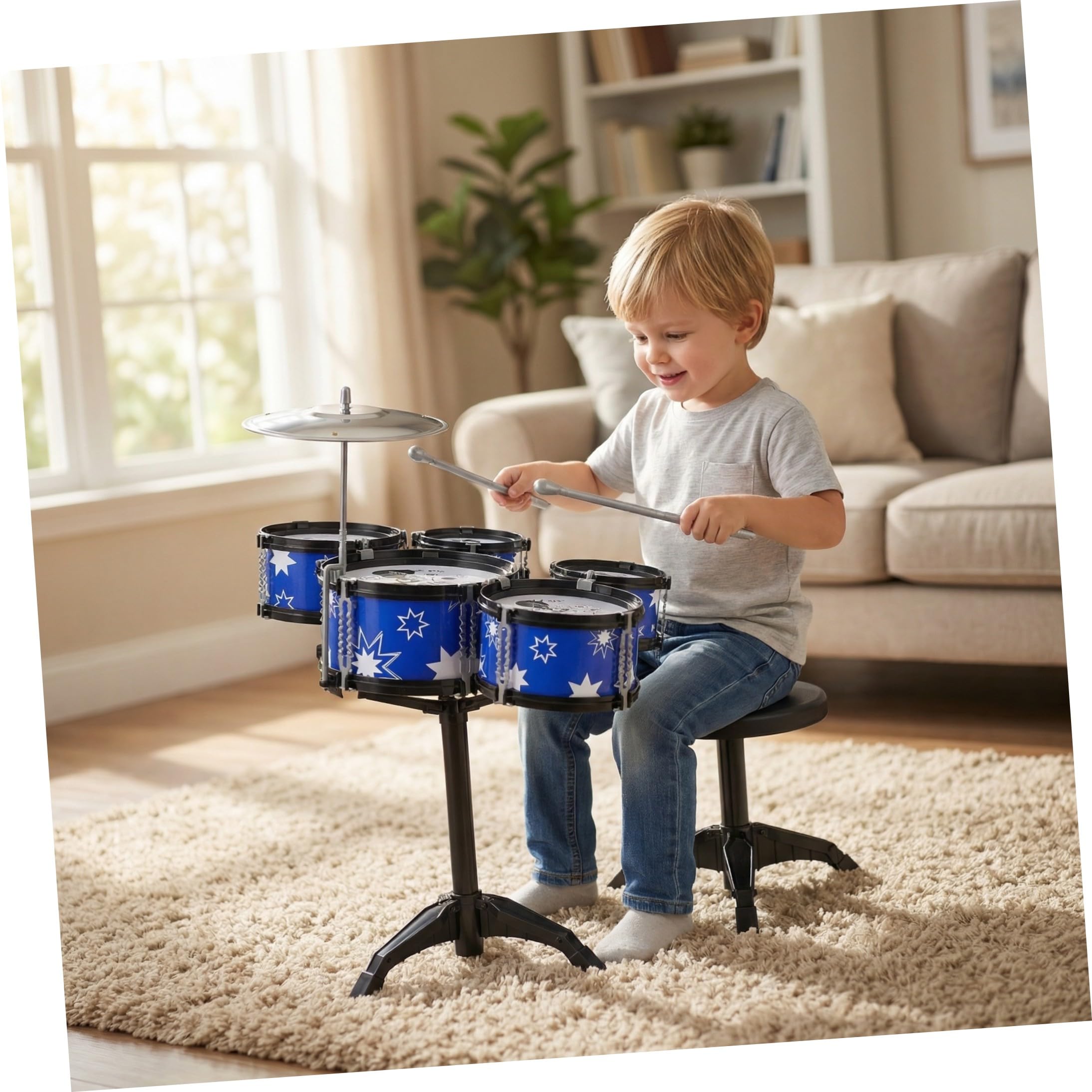 Batteria Jazz Per Bambini Piccoli Set Da Gioco Per Principianti Sgabello 21 Pollici Strumento Musicale a Percussione Educativo Per Sviluppare Senso Del Ritmo e Creatività