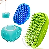 UGNEL 3PCS Dog Bath Brush Set: Shampoo Dispenser, Adjustable Scrubber & De-Shedding Brush for Short/Long Haired Dogs, Cats - Bathing, Massage, Grooming (Blue/Green)