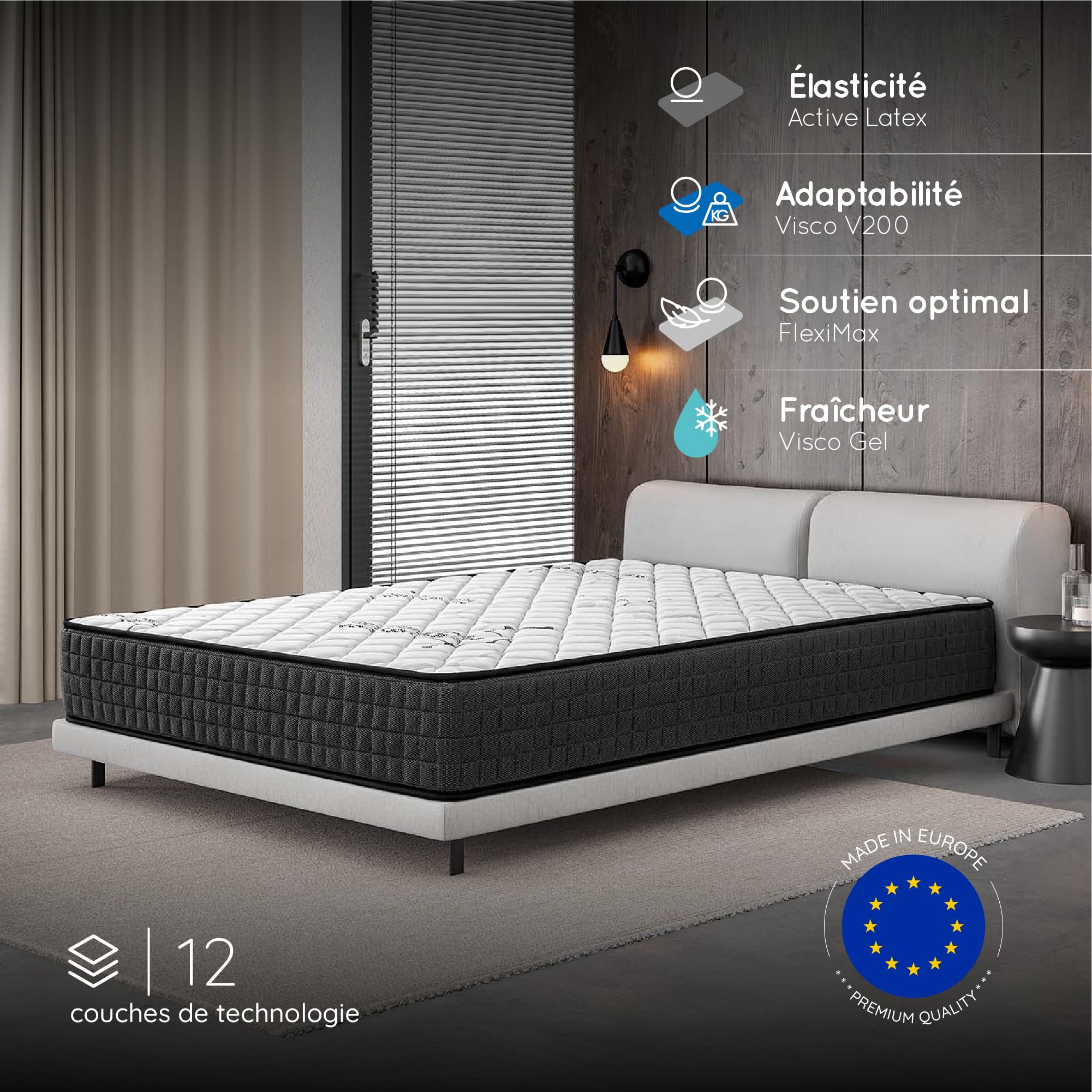COSMOS - Gamma - Matelas 140x190 - Épais 30 cm | Accueil Mousse mémoire de Forme + Blue Latex - Soutien Ferme - Réversible - Indépendance de Couchage - Durable