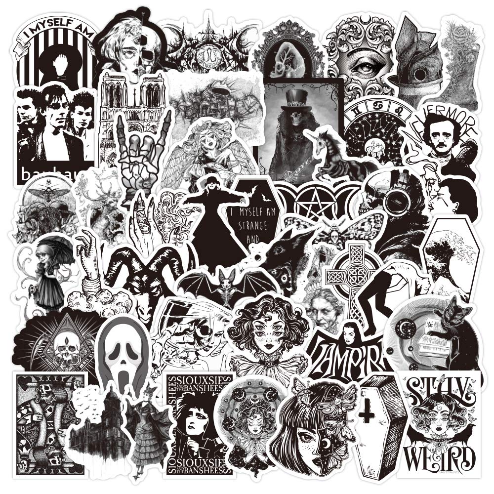 Gothic Stickers 50pcs Cool Black And White Decal For Water | Desertcart ...