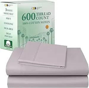 California Design Den Luxury Twin Sheet Set - 100% Cotton, 600 Thread Count Deep Pocket Twin Sheets, Soft Hotel-Quality Bedding with Sateen Weave - Lavender