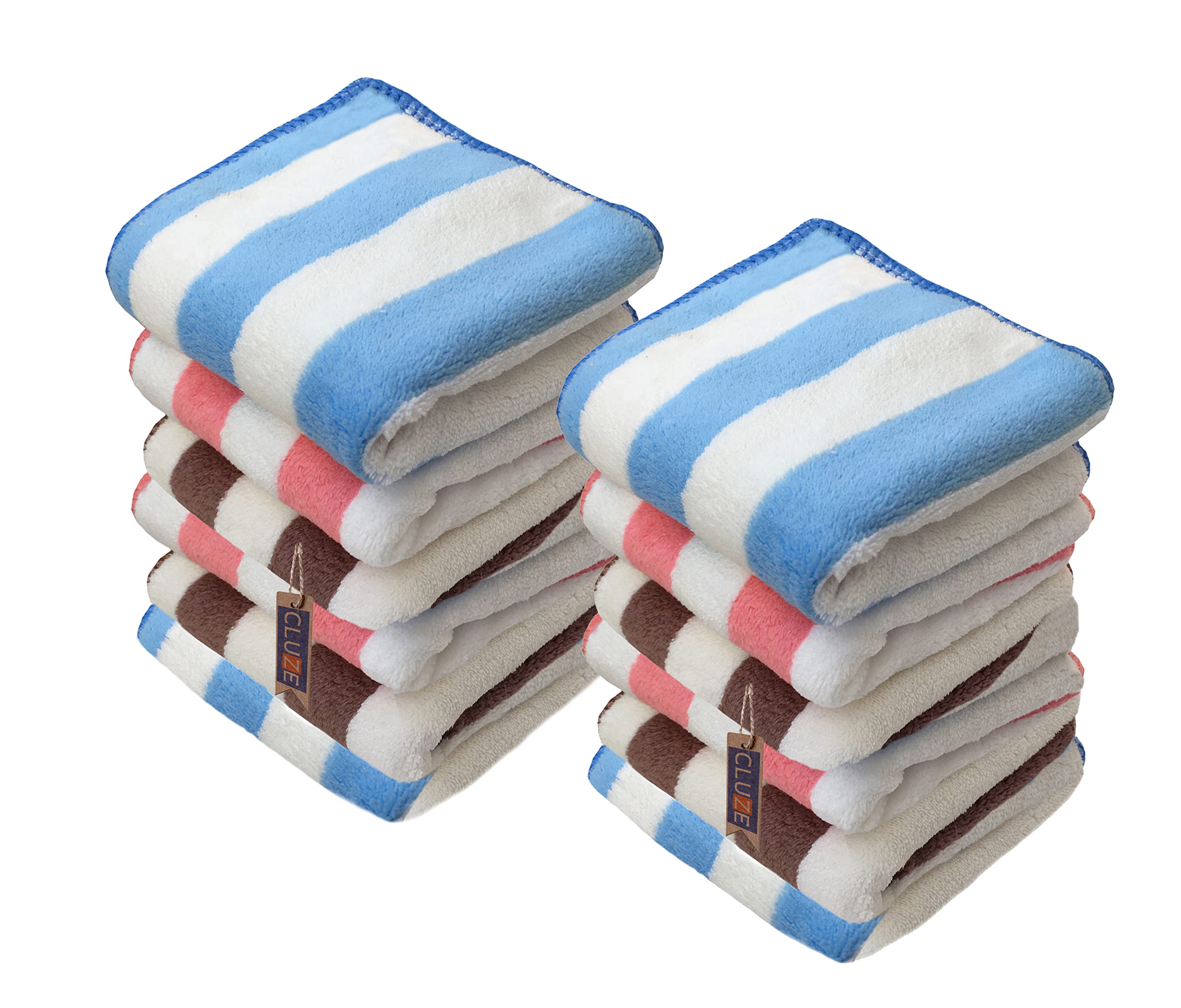 CLUZE Microfiber Face Towel/Handkerchief for Kids/Women/Girls - Baby Shower Gift - Super Soft, Absorbent Hanky (Stripes Pattern) (Set of 12pc)-image-26
